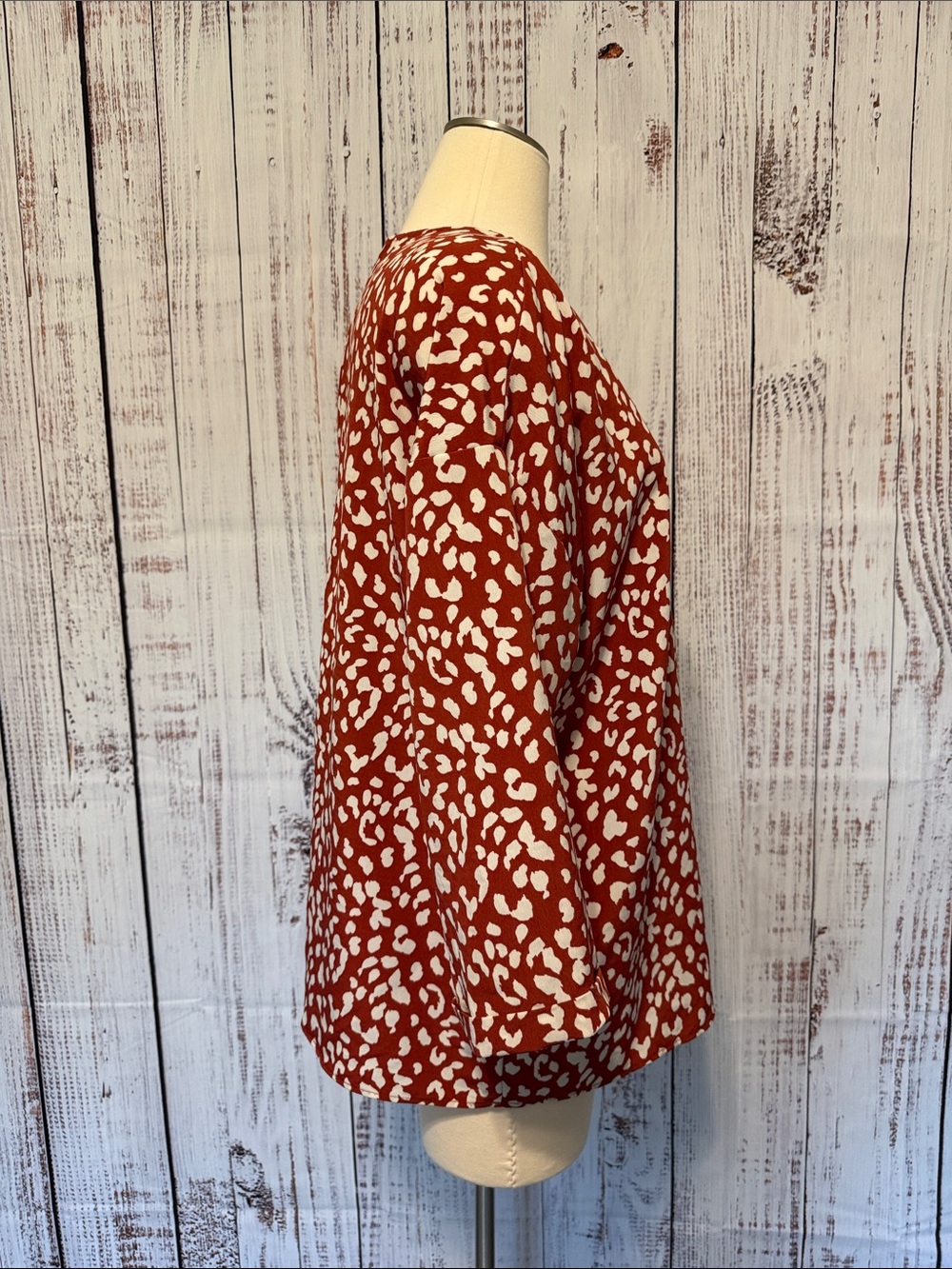 V-Neck Rust Red Leopard Print Blouse - Picture 2 of 6